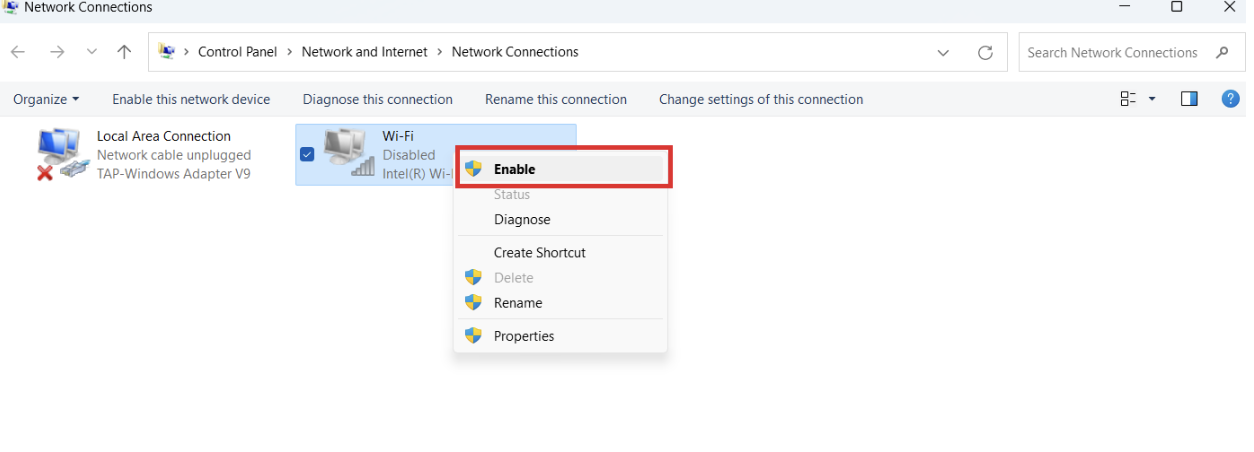 Wait for a few seconds, right-click on it again, and select Enable